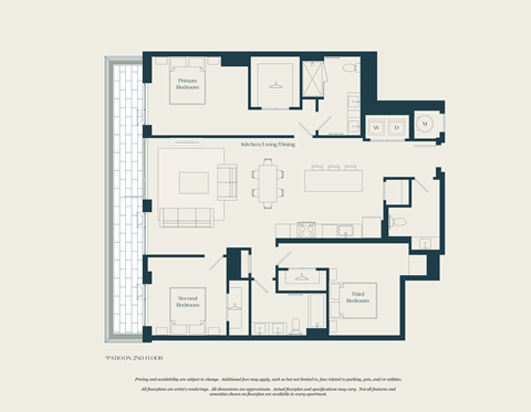 Floor plan for 3 beds, 2.5 baths, 1493 sqft